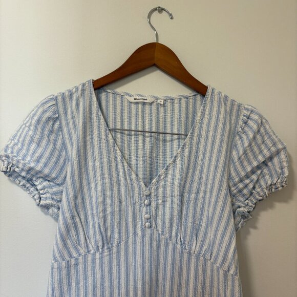 Blumind Linen Blend Dress Striped Summer Dress Junior Size 9 White Blue Buttons - Picture 4 of 14